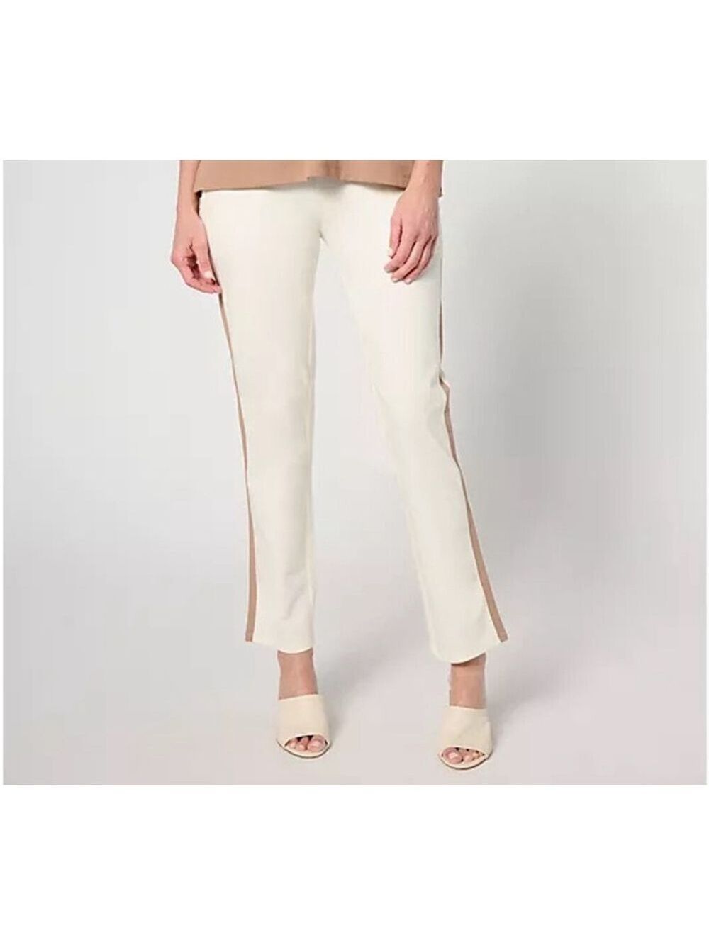 BBJ Los Angeles Ankle Cropped Pants Cream Tan Leather Stripe S